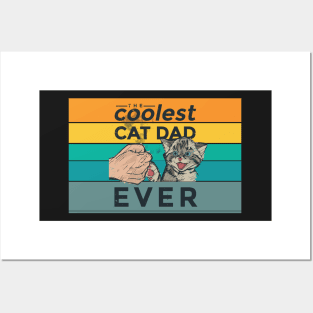 Coolest Cat Dad Ever Kitten Vintage Retro Aesthetic Vibes Animal Fist Pump Social Distancing FaceMask Posters and Art